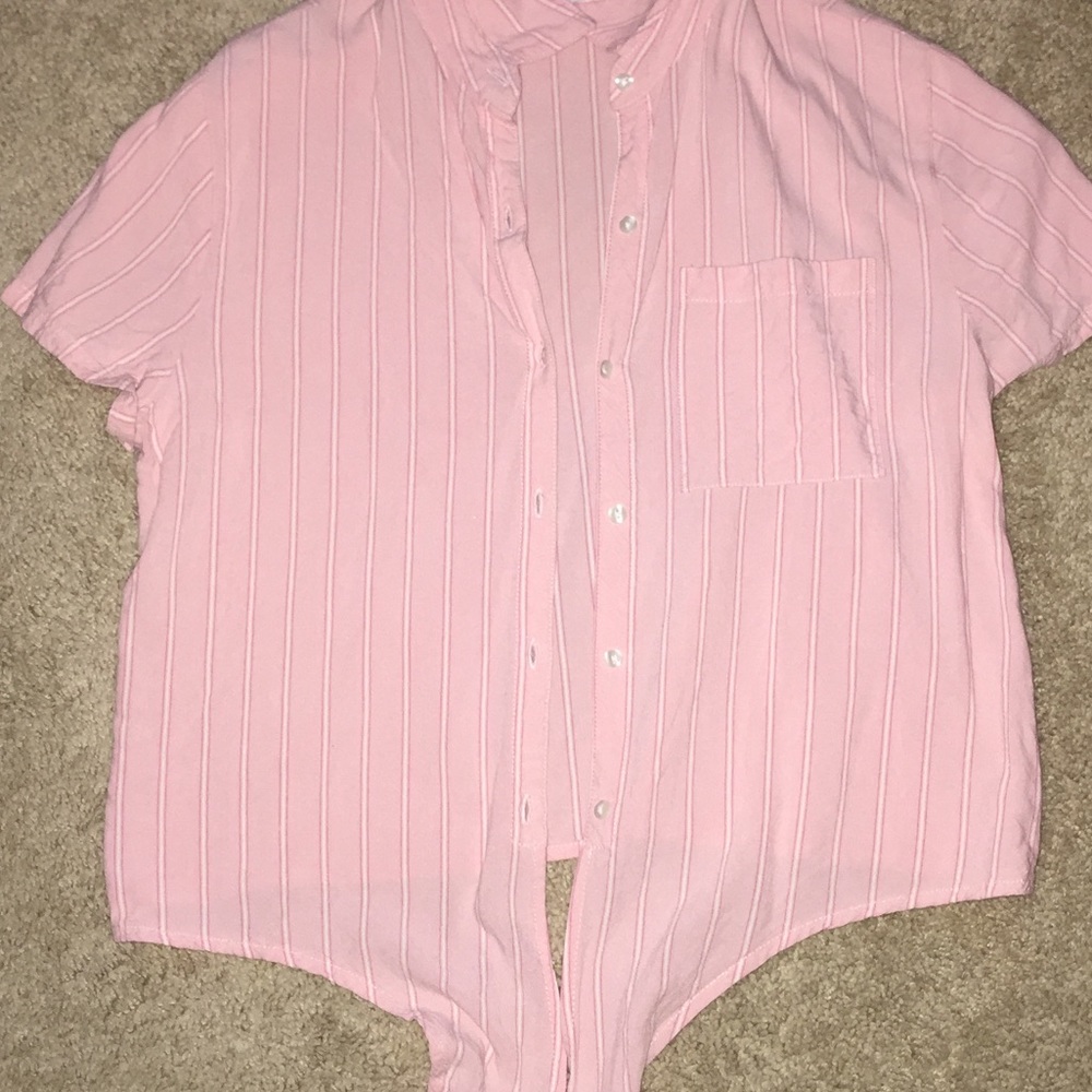 Arizona Jean Co Cropped Pink Striped Shirt
